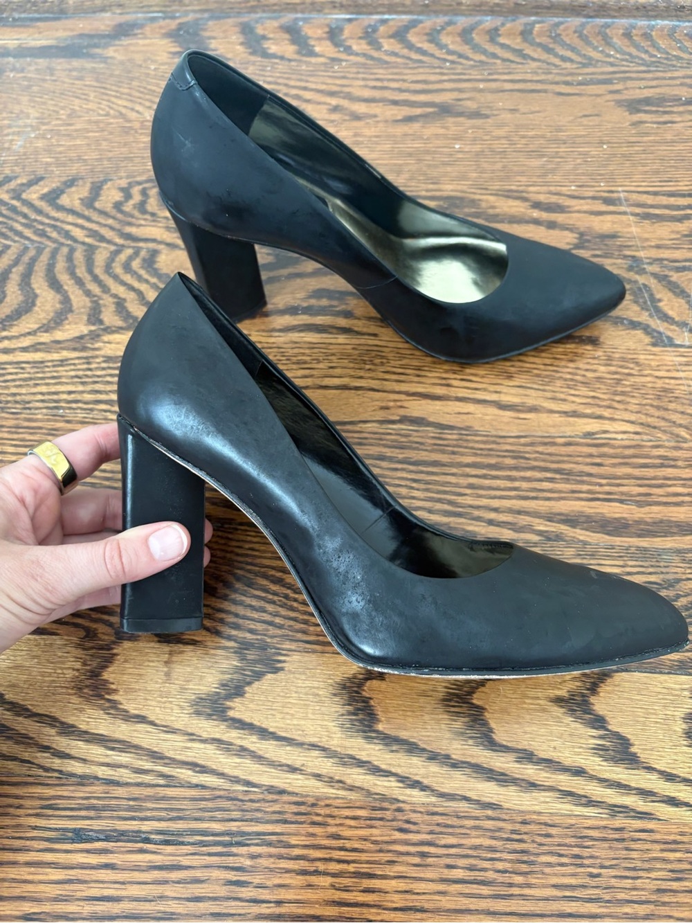 Vince Camuto Black Pointed Block Heel Pumps
